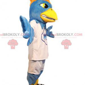 Mascotte d'aigle bleu clair en tenue de sport blanche! -