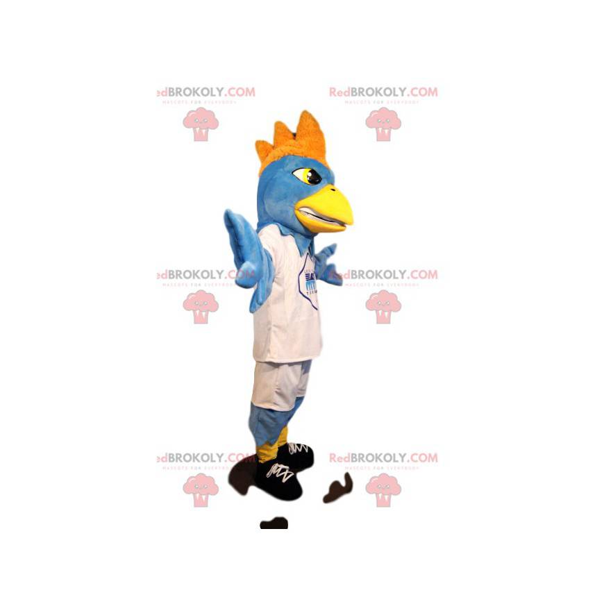 Mascotte d'aigle bleu clair en tenue de sport blanche! -