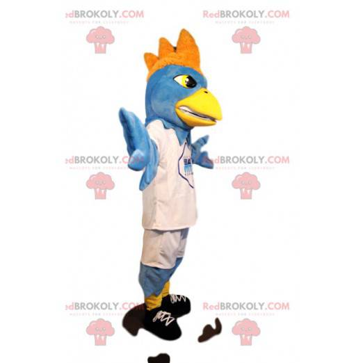 Mascotte d'aigle bleu clair en tenue de sport blanche! -