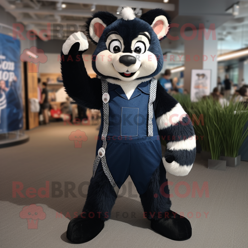 Navy Skunk mascot costume character dressed with a Dungarees and Suspenders Navy Skunk mascot costume character dressed with a Dungarees and Suspenders