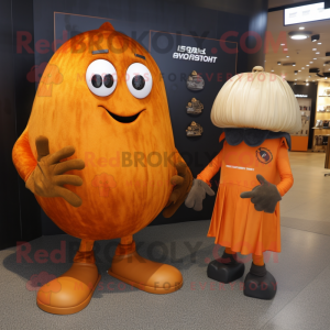 Rust Squash mascot costume character dressed with a Mini Dress and Watches