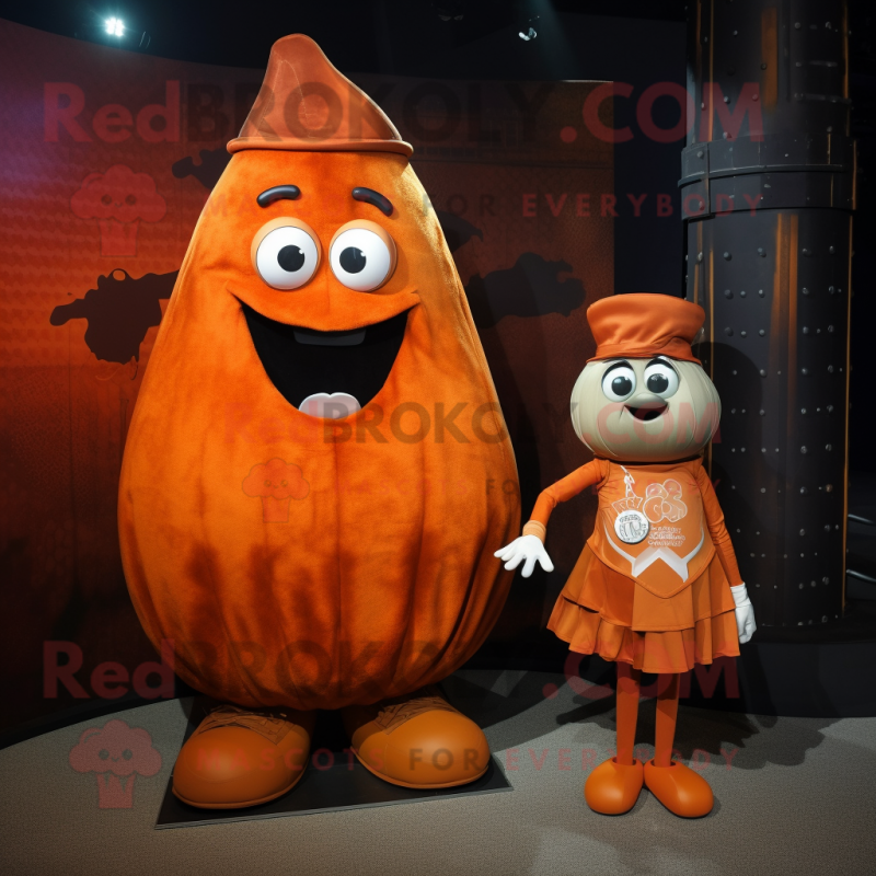 Rust Squash mascot costume character dressed with a Mini Dress and Watches Rust Squash mascot costume character dressed with a Mini Dress and Watches