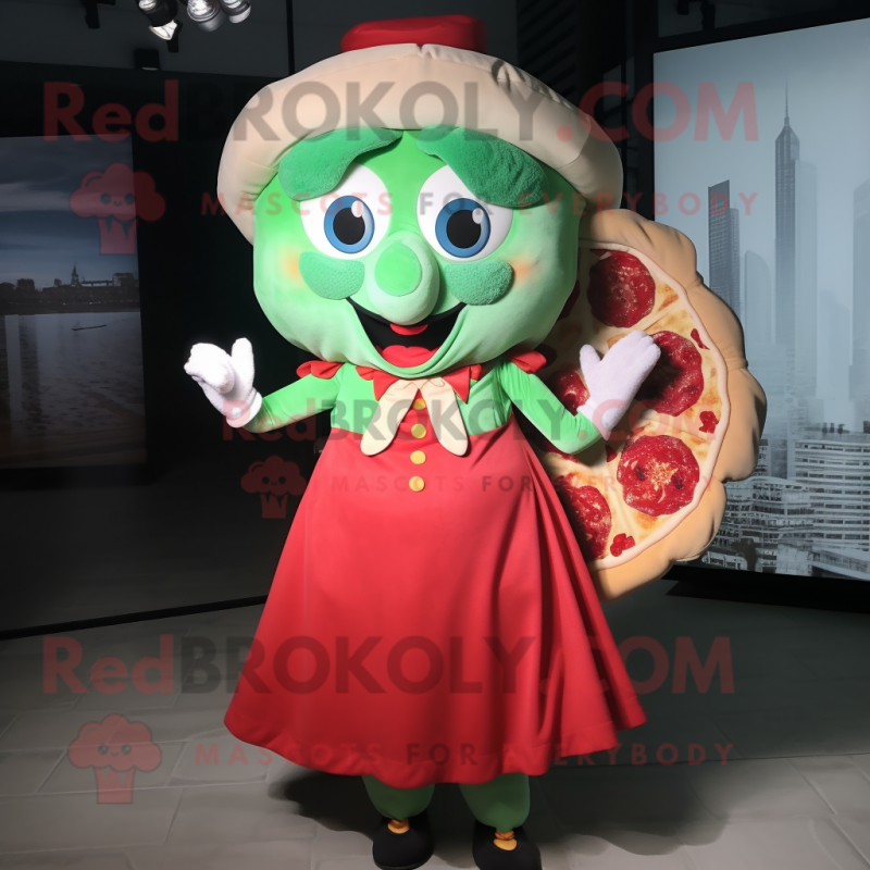 nan Pizza mascot costume character dressed with a A-Line Skirt and Messenger bags