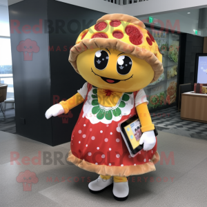 nan Pizza mascot costume character dressed with a A-Line Skirt and Messenger bags
