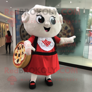 nan Pizza mascot costume character dressed with a A-Line Skirt and Messenger bags