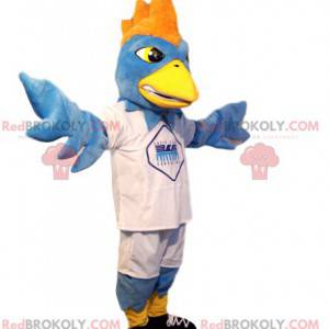 Mascotte d'aigle bleu clair en tenue de sport blanche! -