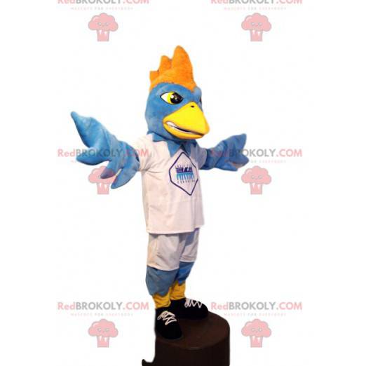 Mascotte d'aigle bleu clair en tenue de sport blanche! -