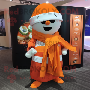 Orange Sushi mascot costume character dressed with a Dress Shirt and Scarves