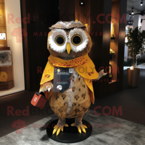 nan Owl mascot costume character dressed with a Sheath Dress and Bracelet watches
