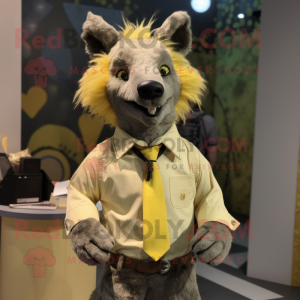Gul hyena maskot kostym...