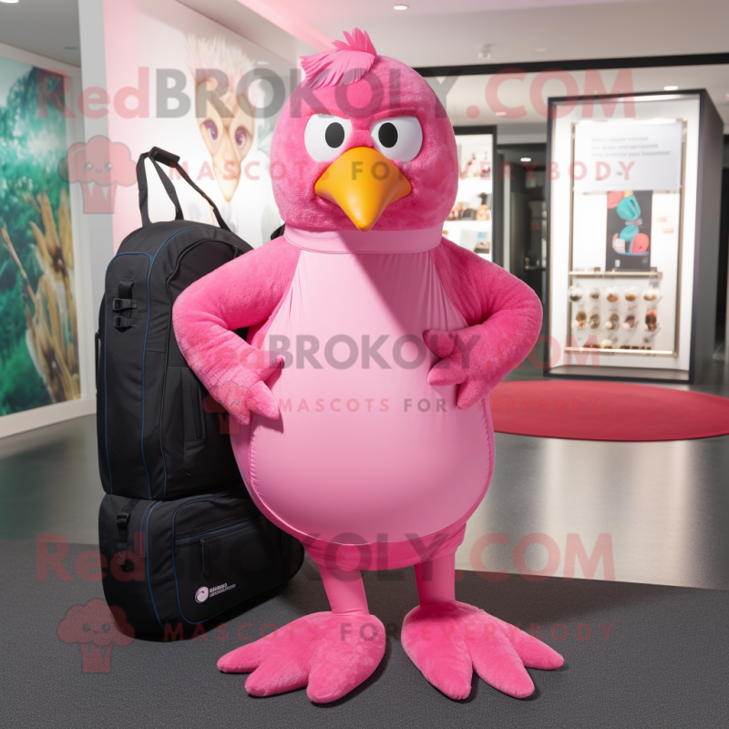 Pink Blackbird mascot costume character dressed with a Yoga Pants and Tote bags