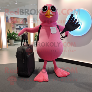 Pink Blackbird mascot costume character dressed with a Yoga Pants and Tote bags