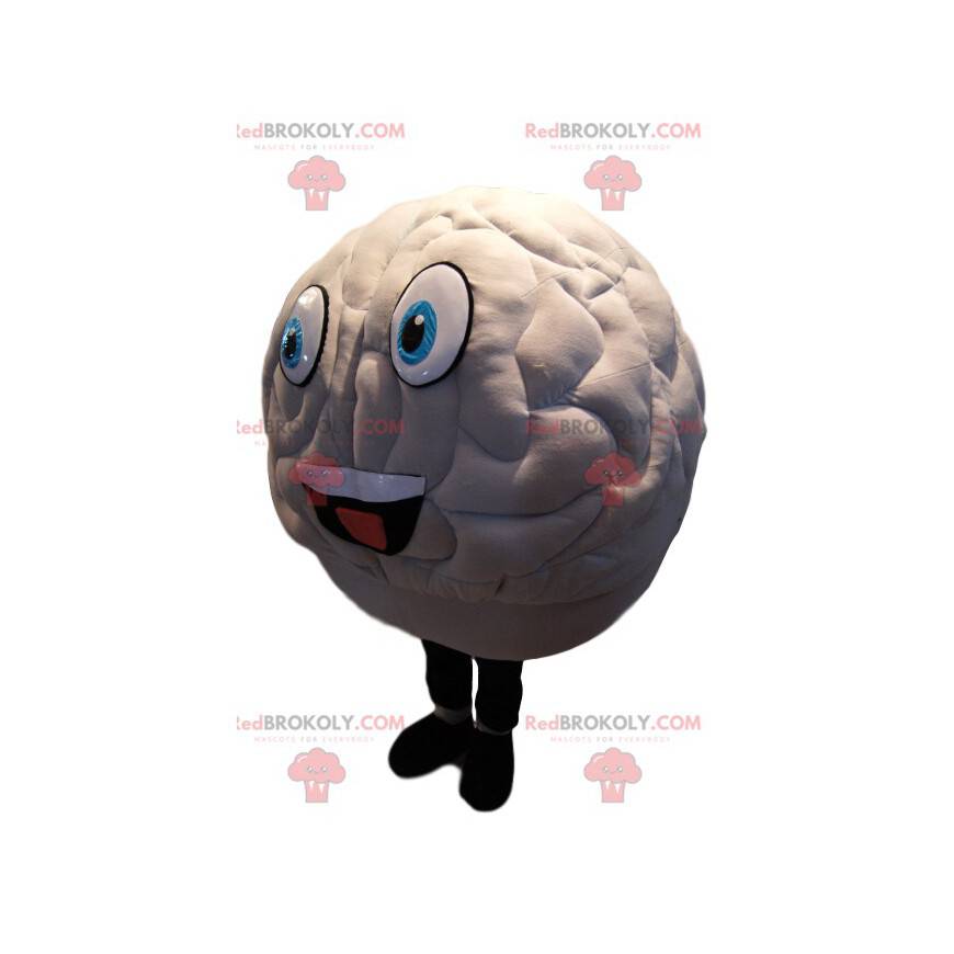 White brain mascot with a huge smile - Redbrokoly.com