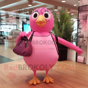 Pink Blackbird mascot costume character dressed with a Yoga Pants and Tote bags