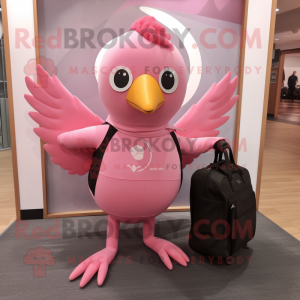 Pink Blackbird mascot costume character dressed with a Yoga Pants and Tote bags