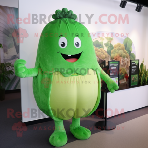 Green Turnip mascot costume character dressed with a One-Piece Swimsuit and Shawl pins