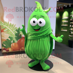 Green Turnip mascot costume character dressed with a One-Piece Swimsuit and Shawl pins