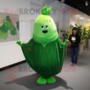 Green Turnip mascot costume character dressed with a One-Piece Swimsuit and Shawl pins