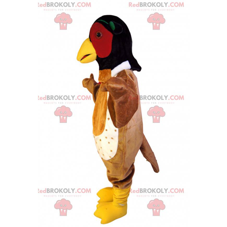 Brown bird mascot with a black and red head - Redbrokoly.com