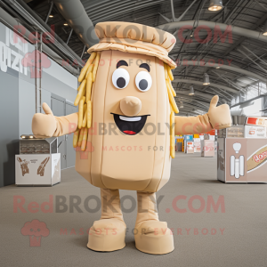 Beige French Fries mascot costume character dressed with a Cargo Pants and Suspenders