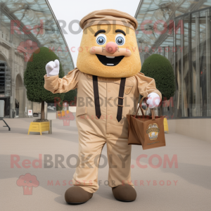 Beige French Fries mascot costume character dressed with a Cargo Pants and Suspenders