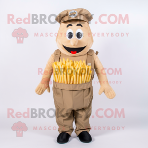 Beige French Fries mascot costume character dressed with a Cargo Pants and Suspenders