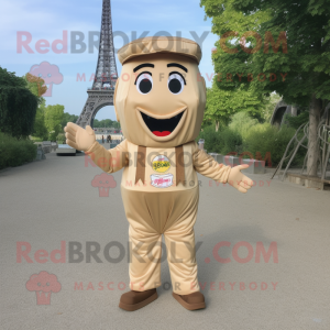 Beige French Fries mascot costume character dressed with a Cargo Pants and Suspenders