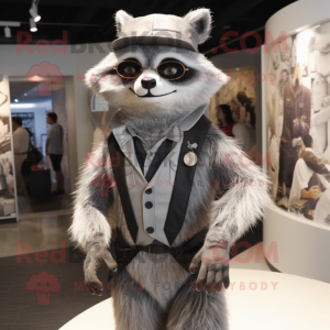 Silver Raccoon mascot costume character dressed with a Suit and Cummerbunds