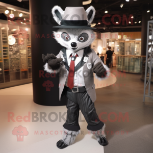 Silver Raccoon mascot costume character dressed with a Suit and Cummerbunds