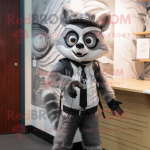 Silver Raccoon mascot costume character dressed with a Suit and Cummerbunds