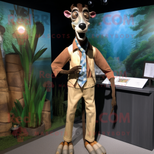 Tan Okapi mascot costume character dressed with a Dress Pants and Lapel pins