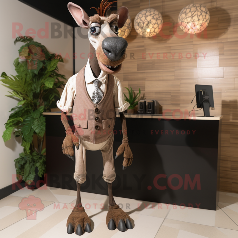 Tan Okapi mascot costume character dressed with a Dress Pants and Lapel pins