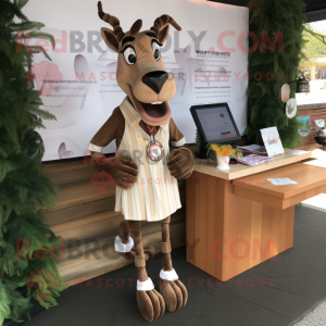 Tan Okapi mascot costume character dressed with a Dress Pants and Lapel pins