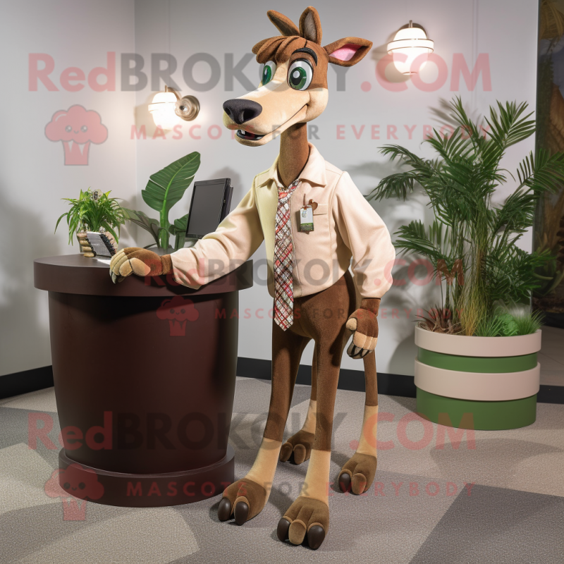 Tan Okapi mascot costume character dressed with a Dress Pants and Lapel pins