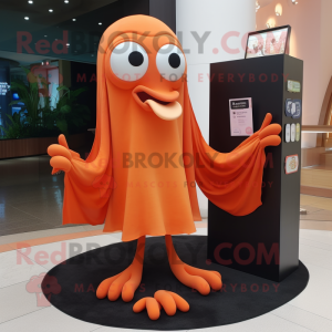 Orange Squid mascot costume character dressed with a Evening Gown and Wallets