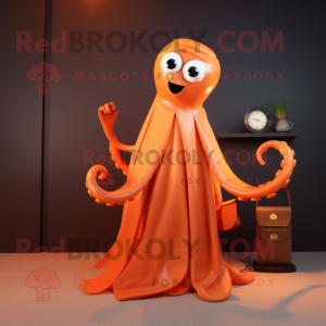 Orange Squid mascot costume character dressed with a Evening Gown and Wallets