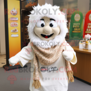 White Biryani mascot costume character dressed with a Parka and Scarves