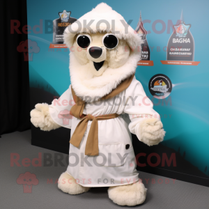 White Biryani mascot costume character dressed with a Parka and Scarves