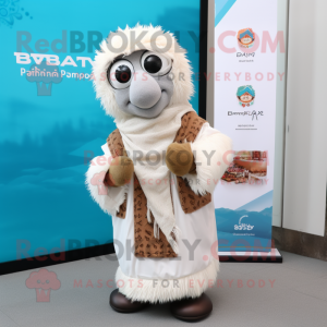 White Biryani mascot costume character dressed with a Parka and Scarves