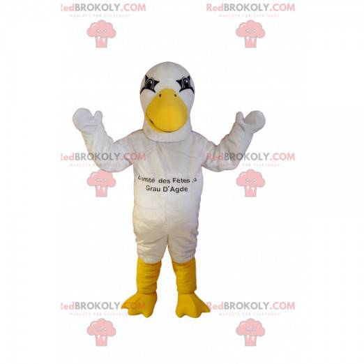 Maskot bílý racek s velkým žlutým zobákem - Redbrokoly.com