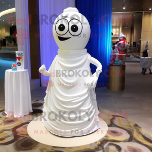 White Wedding Cake mascot costume character dressed with a One-Piece Swimsuit and Shawl pins