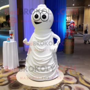 White Wedding Cake mascot costume character dressed with a One-Piece Swimsuit and Shawl pins