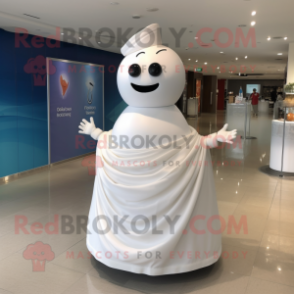 White Wedding Cake mascot costume character dressed with a One-Piece Swimsuit and Shawl pins