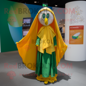 Yellow Irish Flag mascot costume character dressed with a Dress and Shawls