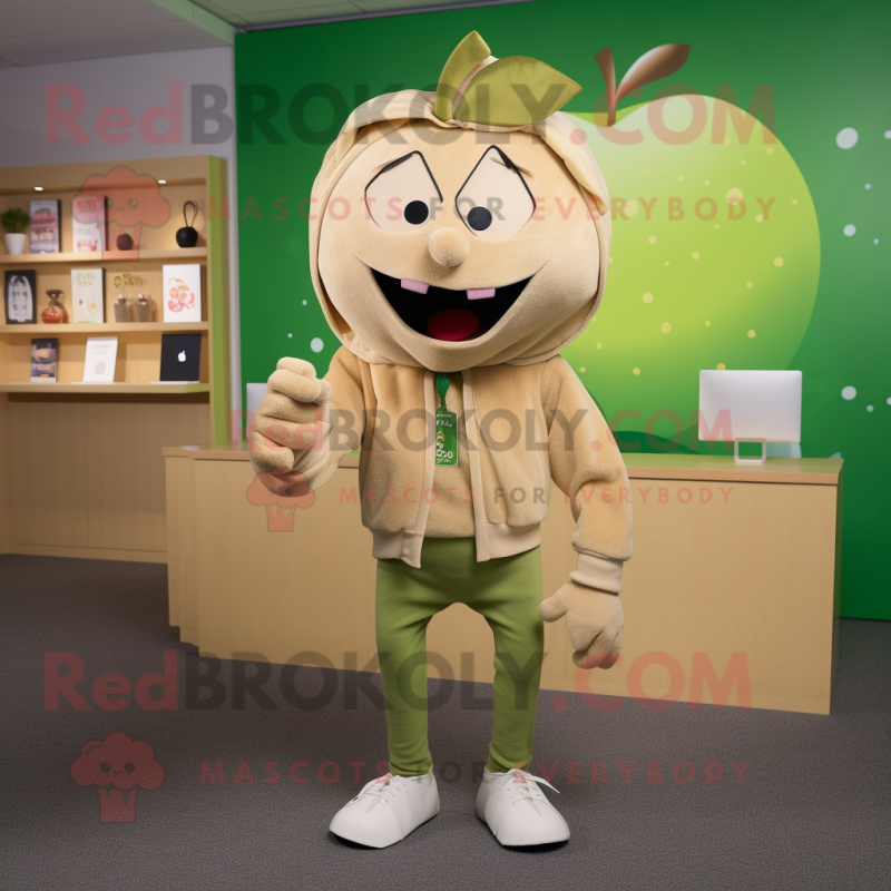 Tan Apple mascot costume character dressed with a Sweatshirt and Pocket squares