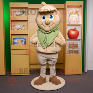 Tan Apple mascot costume character dressed with a Sweatshirt and Pocket squares