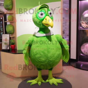 Lime Green Guinea Fowl mascot costume character dressed with a Tank Top and Hair clips