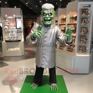 Silver Frankenstein mascot costume character dressed with a Long Sleeve Tee and Brooches