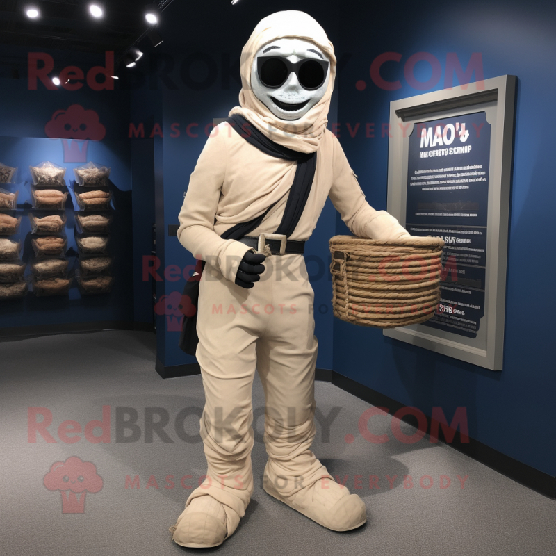 Navy Mummy mascot costume character dressed with a Cargo Pants and Mittens