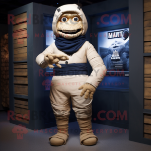 Navy Mummy mascot costume character dressed with a Cargo Pants and Mittens